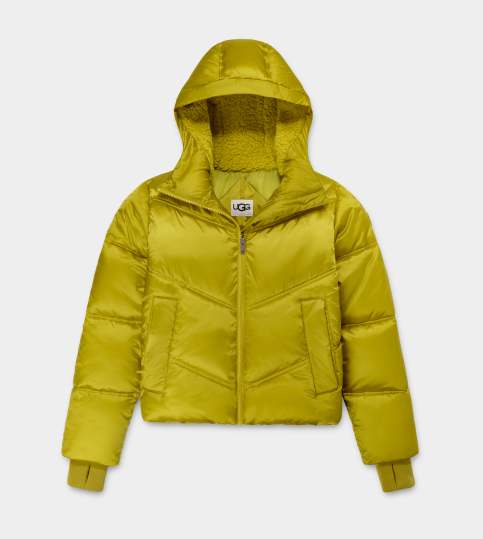 Cropped yellow puffer jacket top